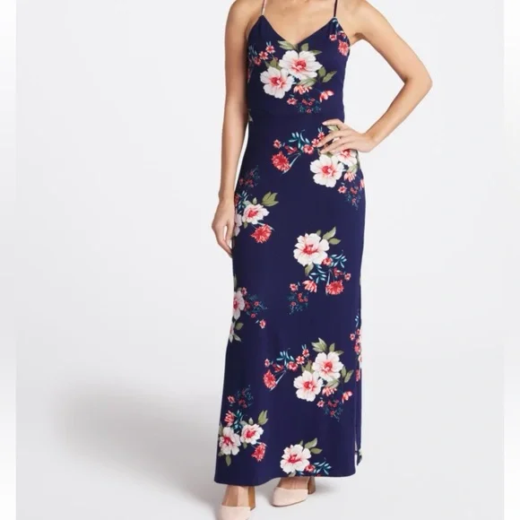 fortune + ivy knit dress FORTUNE + IVY Alicia Maxi Knit Dress Sleeveless in Navy | Women's Regular Size Large | Polyester